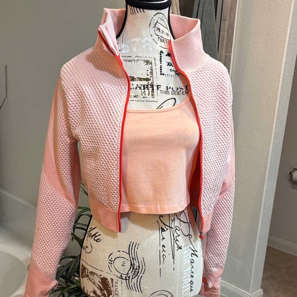 Pink Textured Cropped Jacket